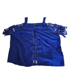 SHEIN Curve 4XL Royal Blue Lace Cold Shoulder Blouse 100% Polyester